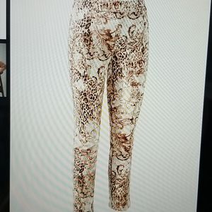 Printed Women's Slim Jeans in Cream and Brown